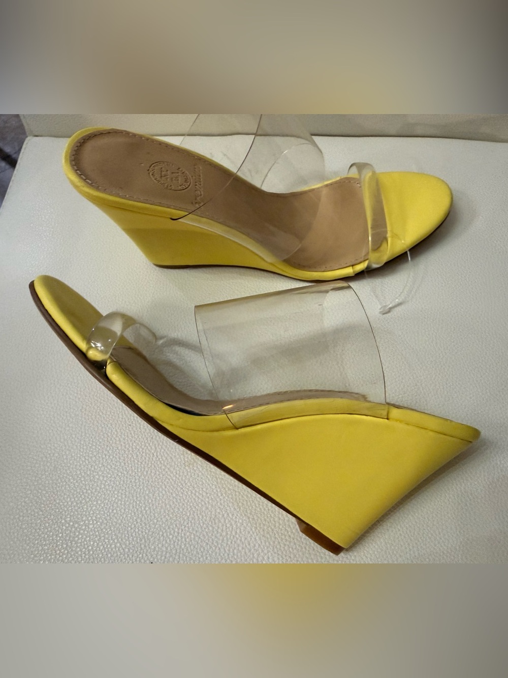 NYLA Yellow Clear-PVC Double Strap Wedge Sandals - Women